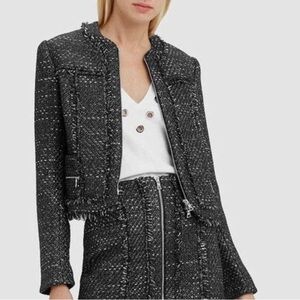 Jonathan Simkhai Sparkle Bouclé Tweed Cropped Jacket in Black/Silver Size M